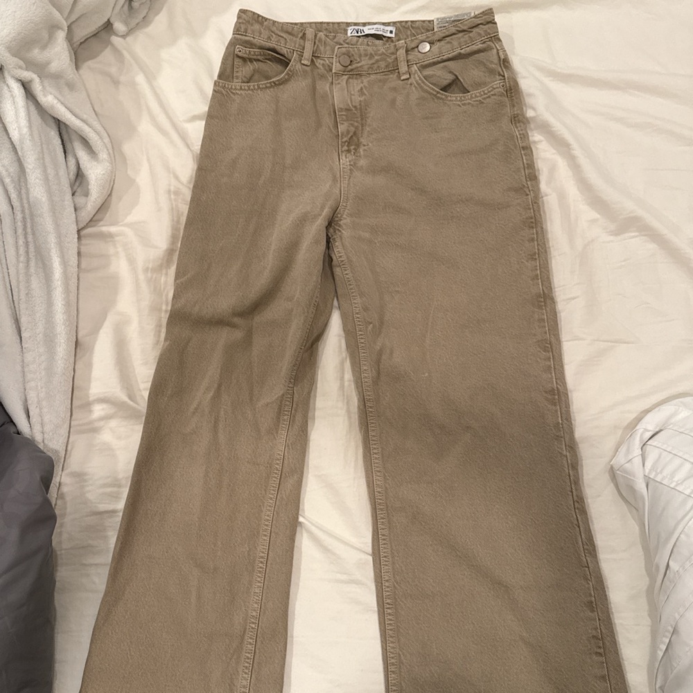 Tan Zara Straight-Leg Jeans